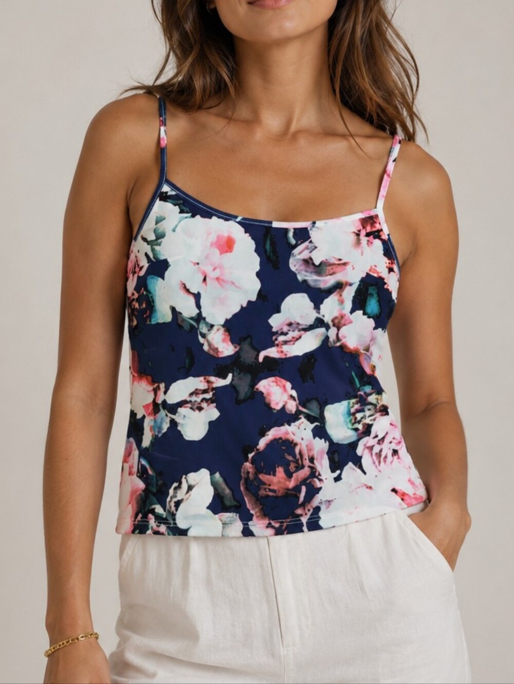 Finders Keepers Yesterday Floral Watercolor Adjustable Strap Side Zip Tank Top